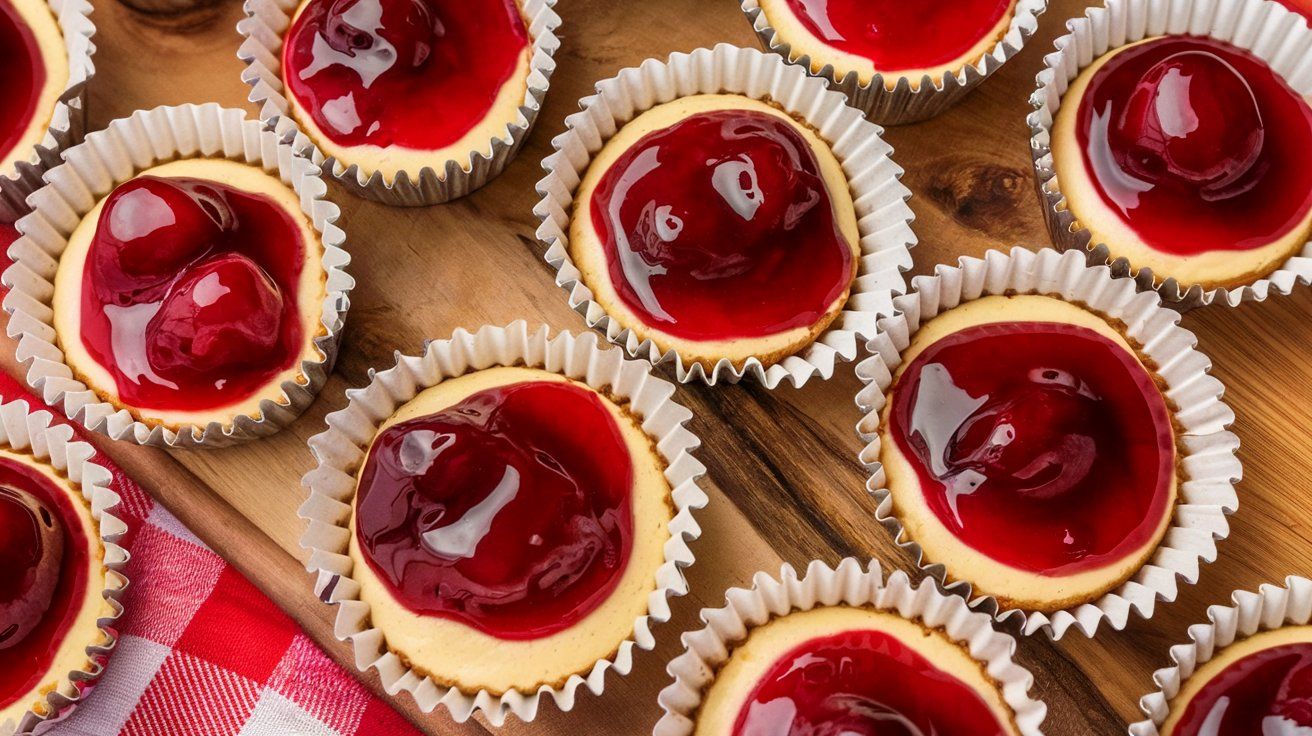 mini cherry cheesecakes with vanilla wafer crust