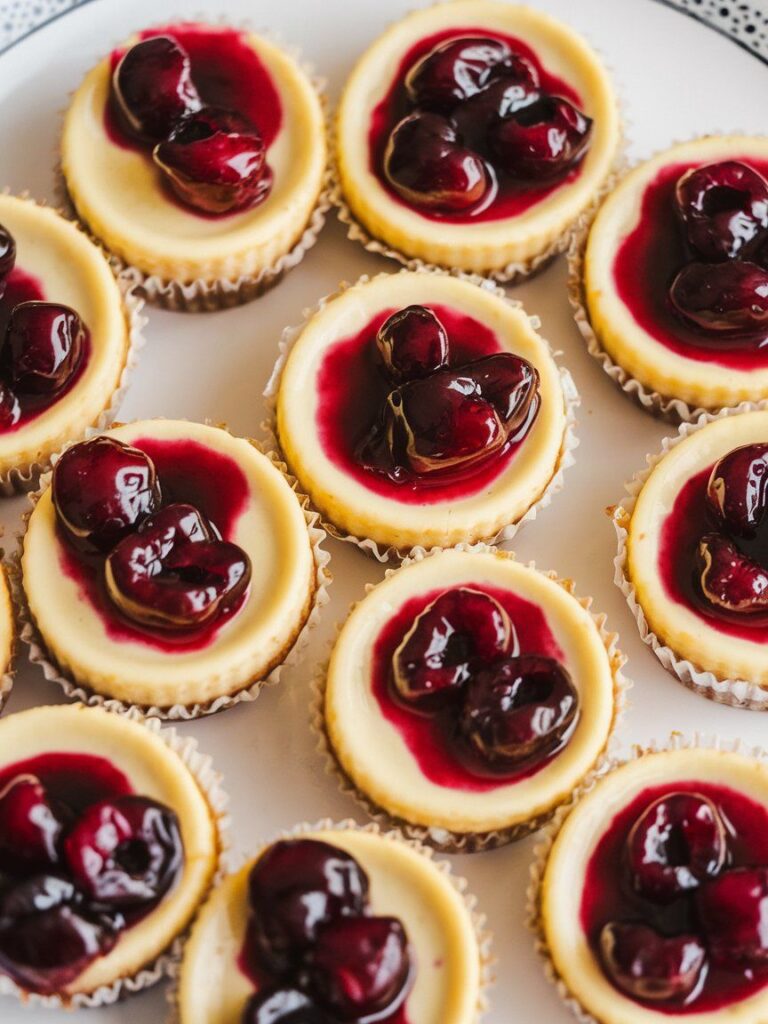 mini cherry cheesecakes with vanilla wafer crust