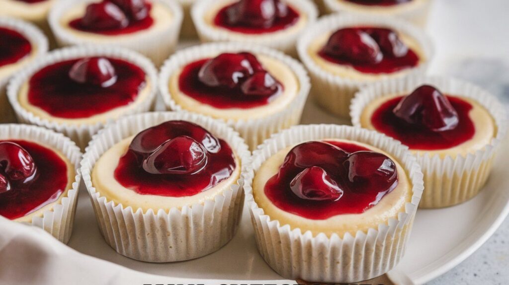 mini cherry cheesecakes with vanilla wafer crust